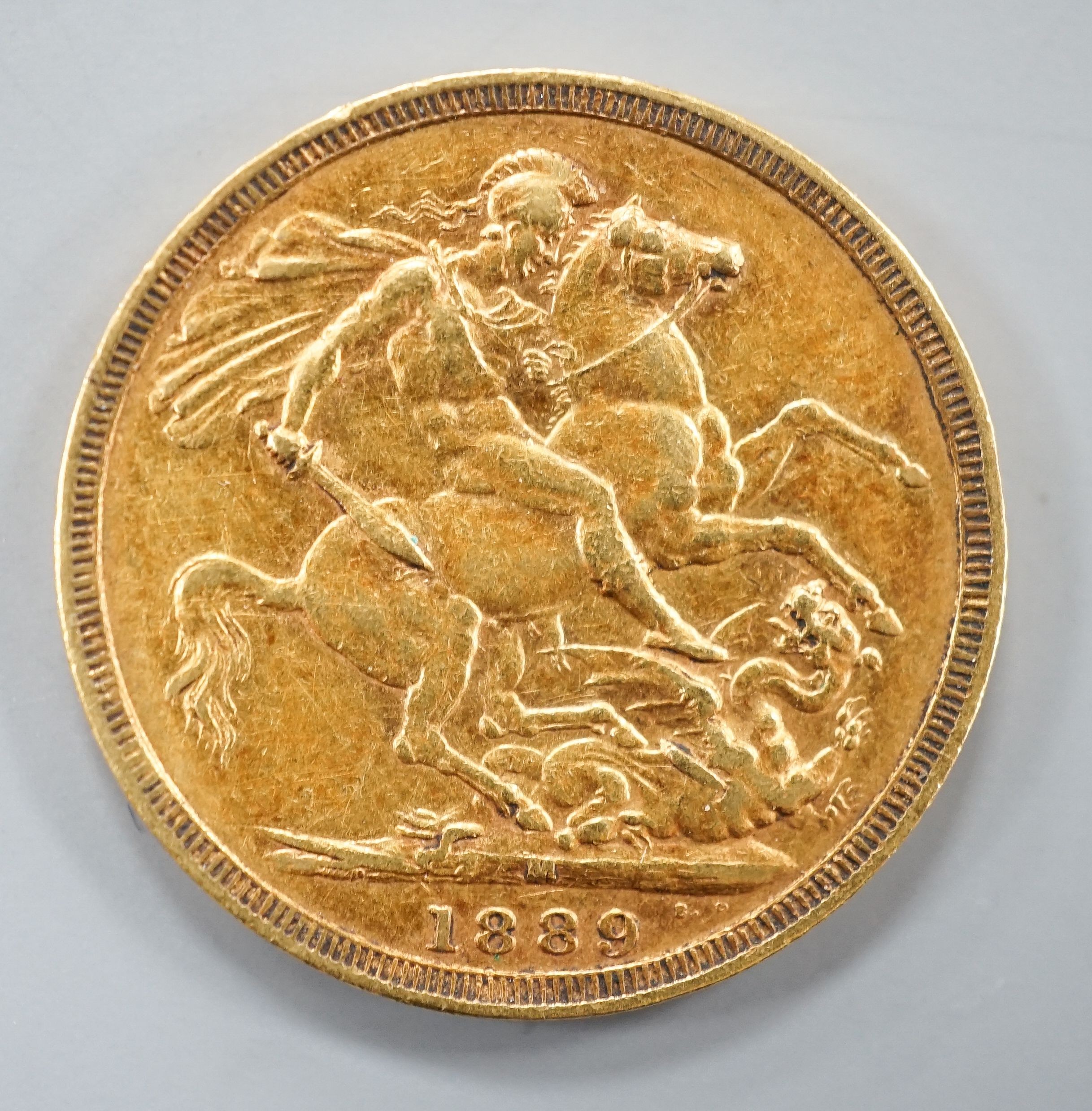 A Victorian 1889 gold full sovereign.